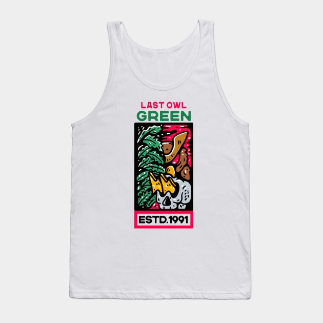 Last Owl Green And Skull Tank Top by Guideline.std